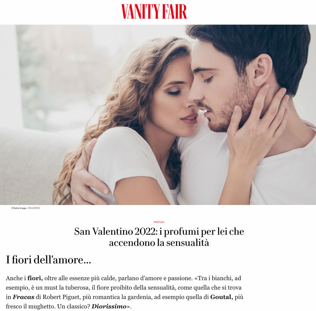 Vanity Fair article snippet with cover picture of man and woman almost kissing